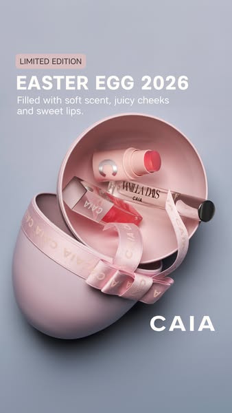 This ad showcases a limited edition Easter egg set with lip products inside. The products are presented in an aesthetica