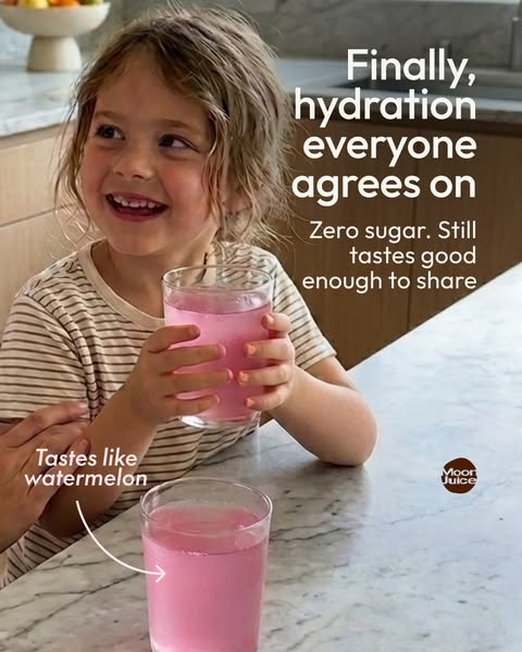 This Moon Juice ad features a child with a glass of the brand's hydration drink. The ad highlights that the drink co