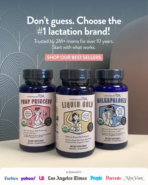The image promotes Legendairy Milk lactation supplements, highlighting their position as the #1 lactation brand. The ad 