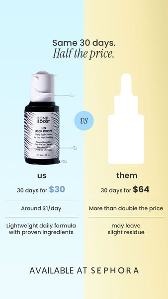 This ad compares Bondi Boost HG Lock Drops to a competitor product, highlighting the price difference and quality of Bon