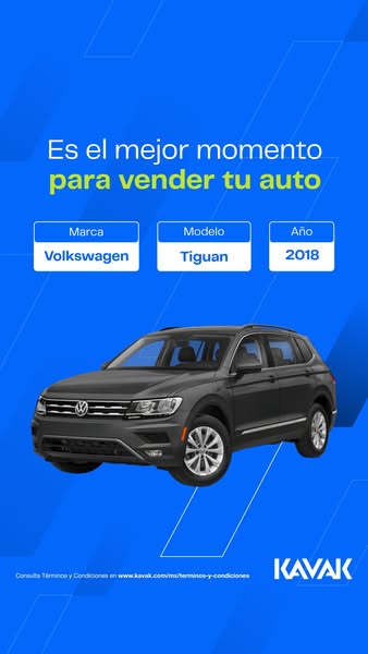 This ad is for Kavak, a service to sell your car. The ad features a Volkswagen Tiguan and says that now is the best time
