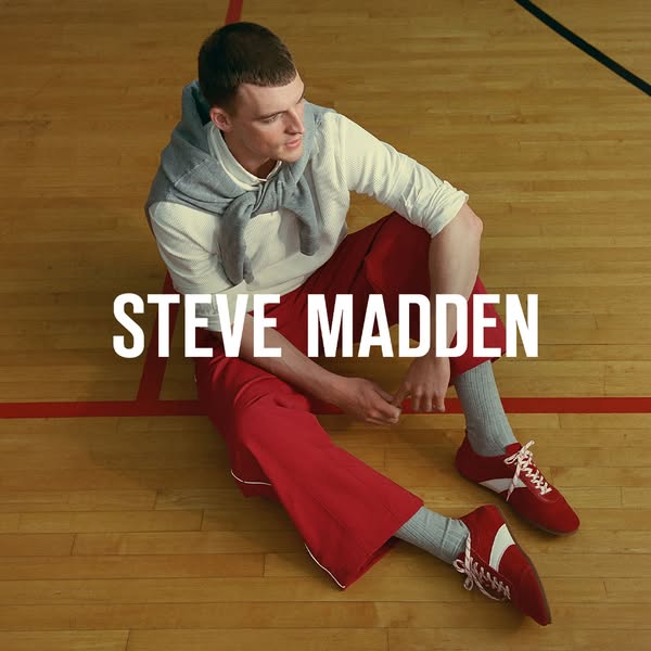 This ad features an image of a man sitting on a basketball court wearing Steve Madden sneakers.