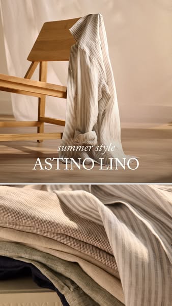 The image ad is designed to promote ASTINO LINO linen shirts, emphasizing their suitability for summer style. It feature