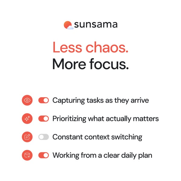 This ad for Sunsama uses a minimalist aesthetic to highlight the productivity tool's ability to help users minimize 