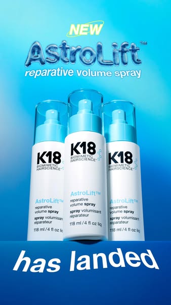 Ad for K18's new AstroLift reparative volume spray.