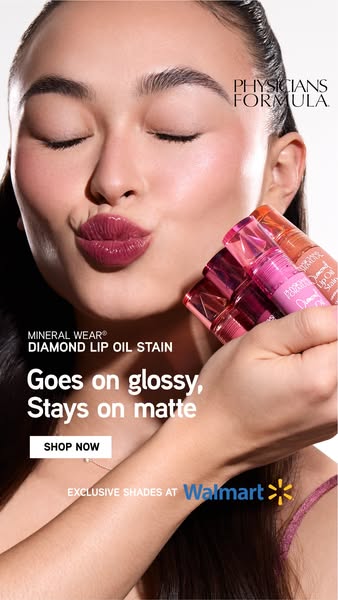 This ad features a close-up of a woman with her eyes closed, puckering her lips as if giving a kiss. Stacked beside her 