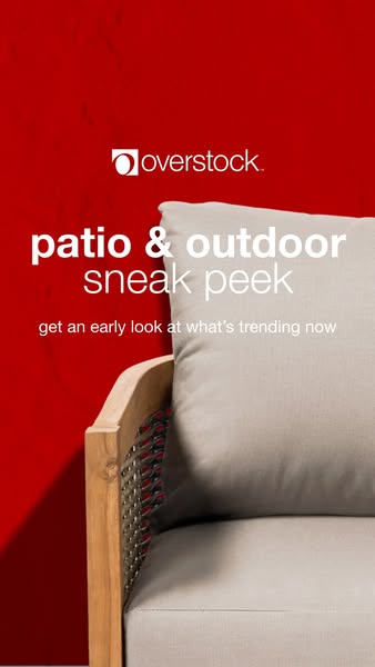 This image ad by Overstock presents a sneak peek of their patio and outdoor collection. The ad features a close-up shot 