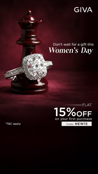 This image ad is for GIVA jewelry promoting a 15% off offer on the first purchase. The ad is themed around Women's D