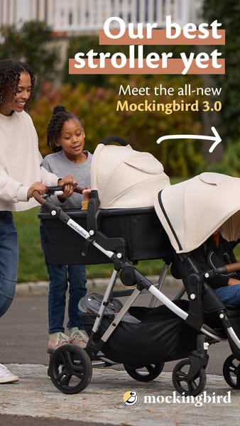 An image showing the Mockingbird stroller and designed to grab the attention of parents.