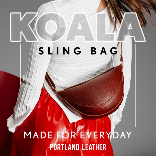 This image ad showcases Koala's sling bag. The ad includes the brand name and product type, as well as the phrase, &