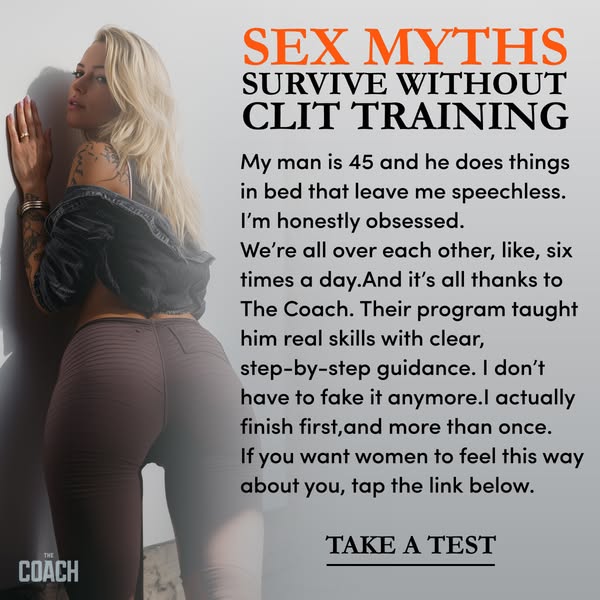 This image ad uses a testimonial to promote The Coach program, which aims to improve men's skills in bed. The ad fea
