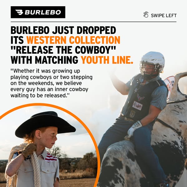 This image ad for Burlebo promotes its Western Collection, featuring the tagline "Release the Cowboy" and a ma