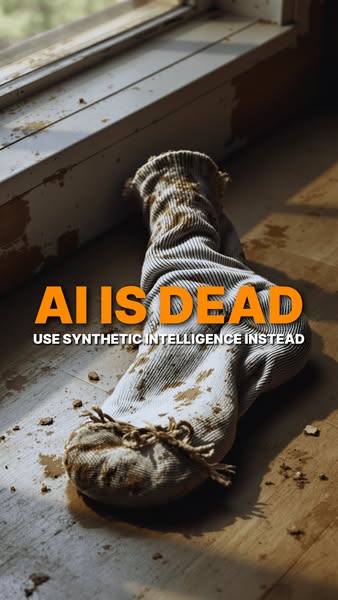 This ad features a stained and dirty sock on a wood floor next to a window. The headline states that "AI is dead&qu