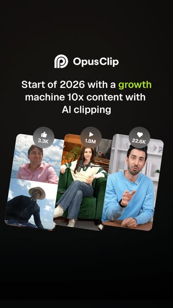 This ad for Opus Clip highlights the product's ability to create 10x more content with AI clipping. It uses a black 