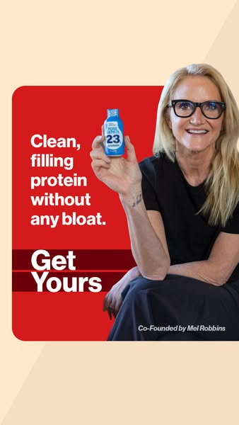 This image ad for Pure Boost protein features Mel Robbins, who co-founded the company. The ad promotes a clean, filling 