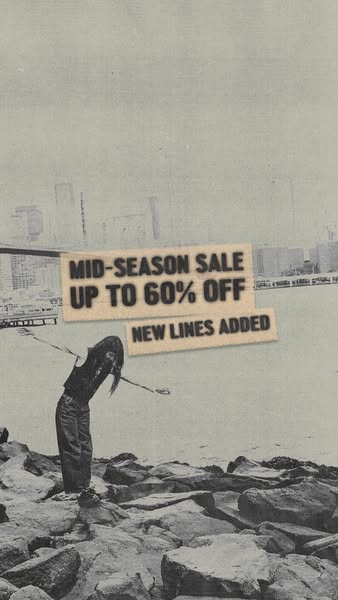 This image ad promotes a mid-season sale offering up to 60% off new lines.