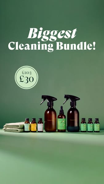This ad showcases a bundle of natural cleaning products, emphasizing the cost savings and benefits of using eco-friendly