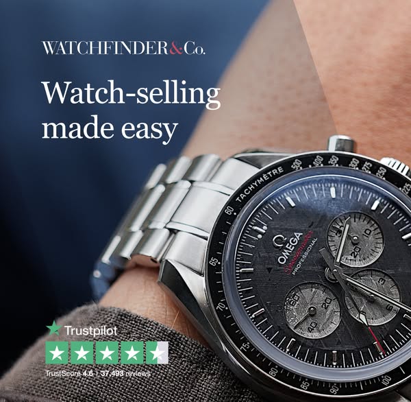 This is an image ad for Watchfinder & Co. with the headline "Watch-selling made easy". It includes a close