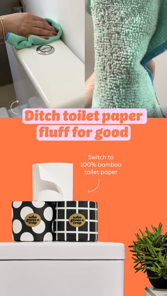 An image ad featuring Who Gives a Crap toilet paper. The ad encourages the viewer to replace toilet paper fluff with 100