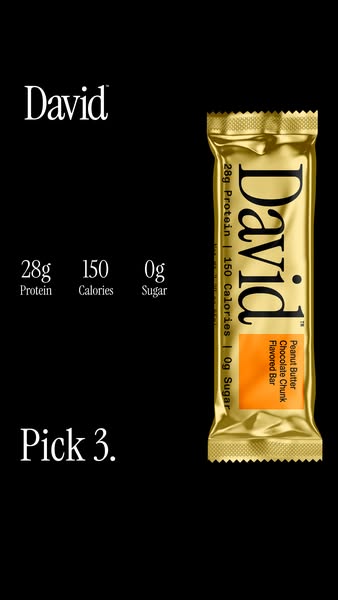 This image ad for David bars showcases the Peanut Butter Chocolate Chunk flavored bar. Text on the left side of the ad e