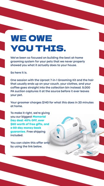This image ad for Uproot's 7-in-1 Grooming Kit emphasizes convenience and value. It highlights the product's abi