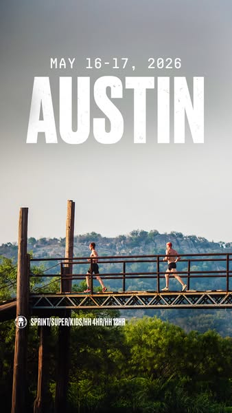 This image ad promotes the Spartan race event that will be held in Austin, Texas on May 16-17, 2026. It features two run