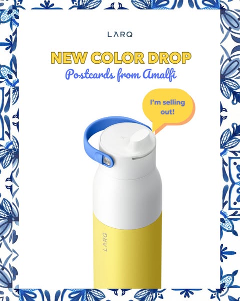 This image ad promotes LARQ water bottles with a new color called Amalfi, suggesting it is selling out quickly.
