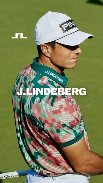 This image ad showcases a man wearing a J.Lindeberg golf shirt on a golf course. The image and logo have been optimized 