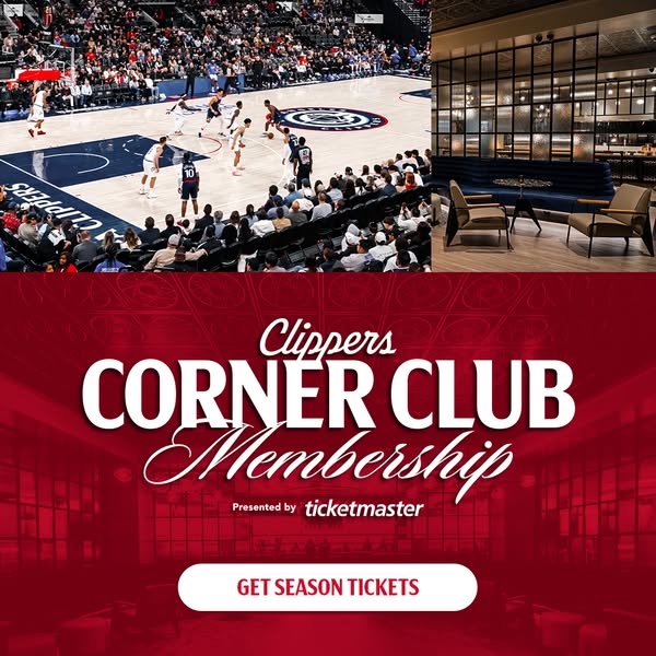 This image ad promotes the Los Angeles Clippers Corner Club Membership. The ad features an image of the basketball court