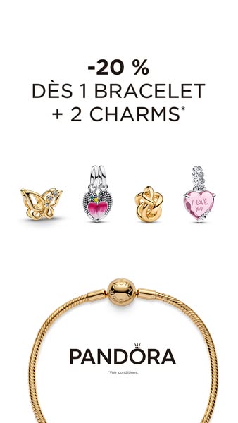 This ad for Pandora advertises a discount on the purchase of a bracelet and two charms.