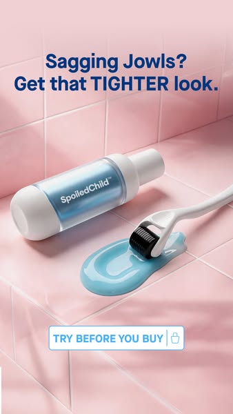 This image ad for SpoiledChild shows their skincare serum alongside a micro-needling tool, demonstrating how the product