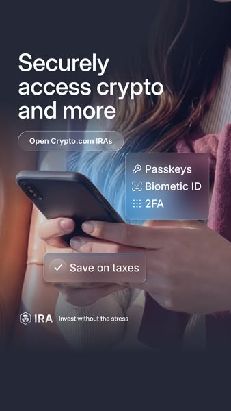 This ad is for Crypto.com IRAs, promoting secure and stress-free investment options in cryptocurrency. The ad highlights