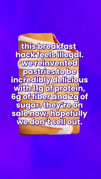 The image ad showcases a pastry with filling and white frosting on a blue background. Bold white text promotes its flavo