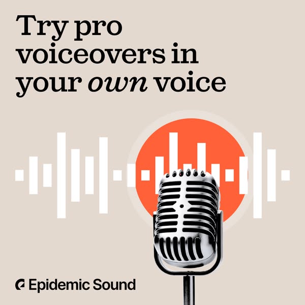 This ad promotes Epidemic Sound's voiceover capabilities, focusing on ease of use and the ability to create professi