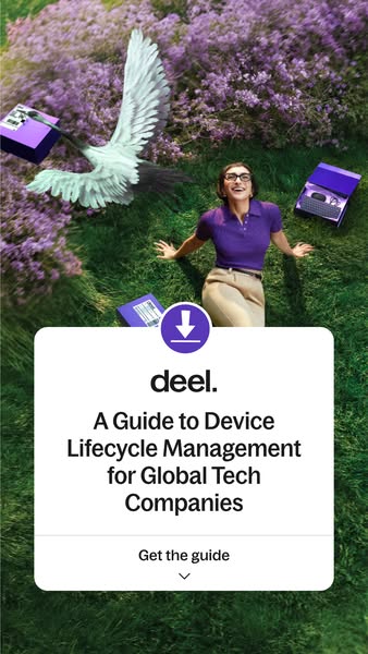 This ad promotes Deel's guide to device lifecycle management for global tech companies. The ad features an image of 