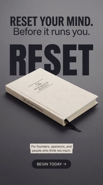 This ad for The Five Minute Journal uses a single product shot with layered text elements to directly address overthinke