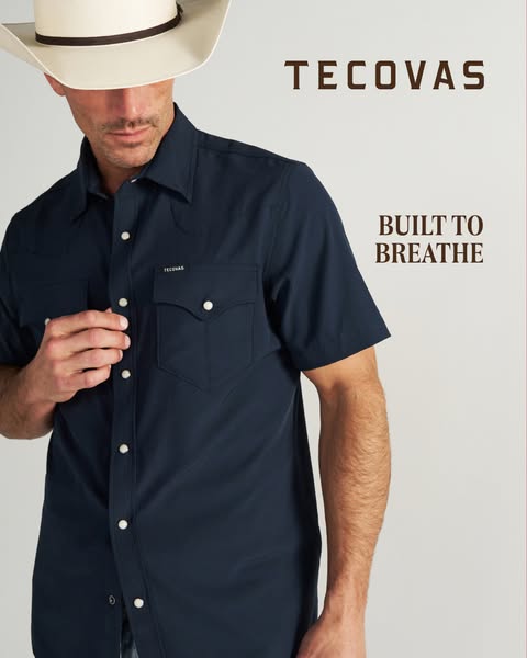 This ad features a man wearing a short sleeve Tecovas shirt. The ad aims to highlight the comfort and breathability of t
