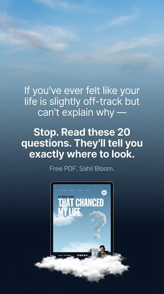 This ad is for a free PDF from Sahil Bloom, offering 20 questions that aim to help individuals who feel their lives are