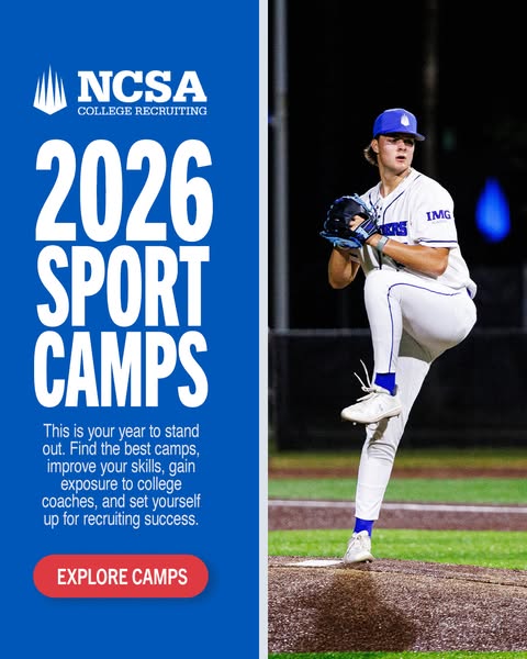 This ad for NCSA College Recruiting features a baseball player in action on the field, paired with text that encourages 