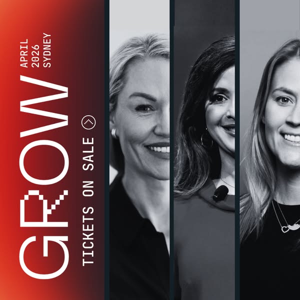 This image ad promotes the GROW conference in Sydney in April 2026. The ad features three women's headshots in a ver