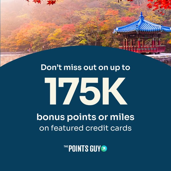 This ad by The Points Guy promotes the opportunity to earn up to 175K bonus points or miles on featured credit cards.