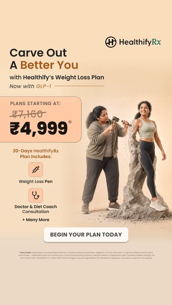 This ad is for HealthifyRx's Weight Loss Plan featuring GLP-1. The ad highlights the potential for customers to '
