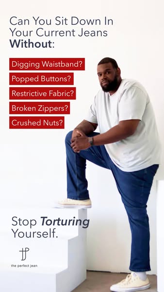 This image ad promotes the brand The Perfect Jean. The ad presents a series of questions highlighting common discomforts