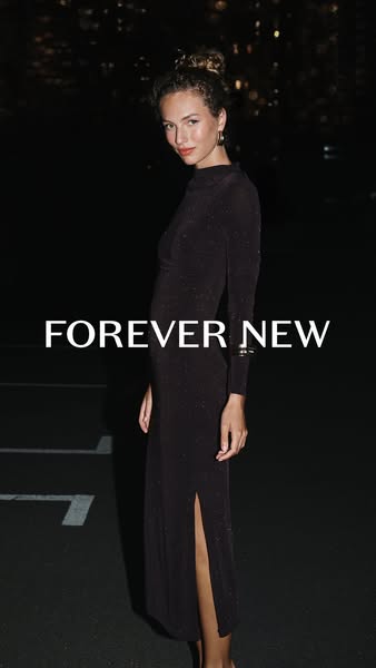 This Forever New ad features a model in a dress. The brand name is displayed prominently on the image.