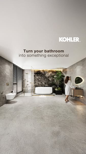 This image ad features a luxurious bathroom designed with Kohler products, emphasizing turning a bathroom into something