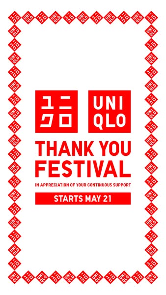This image ad for UNIQLO promotes their Thank You Festival starting May 21, showcasing the brand's logo and the even