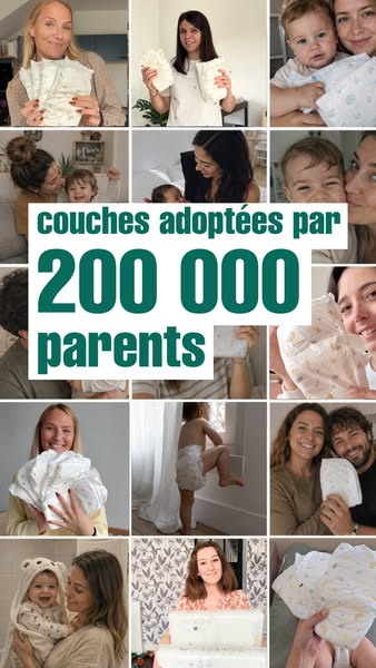 This image ad features a collage of various photos of parents holding and using diapers, with the text overlay 'couc