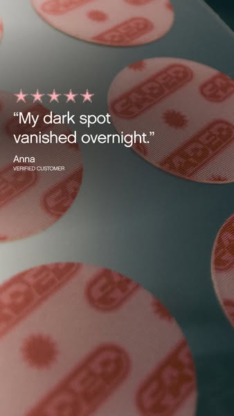 This ad for acne patches uses a testimonial from a customer, who states that her dark spot vanished overnight. The patch