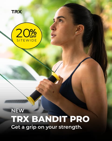 This ad promotes TRX Bandit Pro resistance bands and the brand's 20% off sitewide sale.