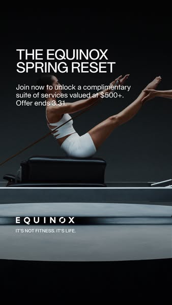 This Equinox ad promotes a Spring Reset program. It features a pilates exercise being performed on a reformer machine.